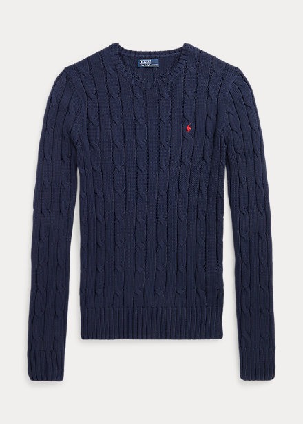 Polo Ralph Lauren Cable-Knit Cotton Crewneck Sweater - Hunter Navy-0