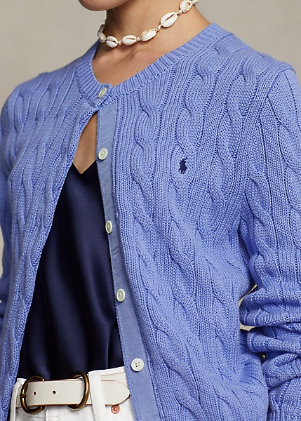 Polo Ralph Lauren Cable-Knit Cotton Crewneck Cardigan - New Litchfield Blue-2