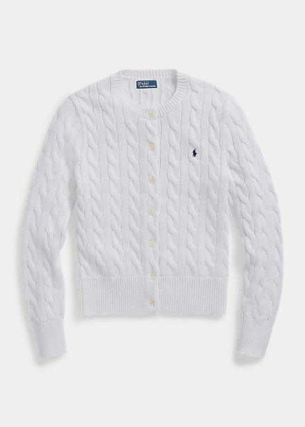 Polo Ralph Lauren Cable-Knit Cotton Crewneck Cardigan - White
