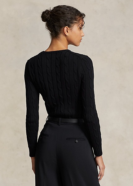 Polo Ralph Lauren Cable-Knit Cotton Crewneck Sweater - Black-1