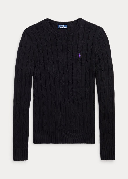 Polo Ralph Lauren Cable-Knit Cotton Crewneck Sweater - Black