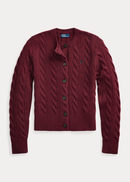 Polo Ralph Lauren Cable-Knit Wool-Cashmere Cardigan - Garnet Red Melange-0