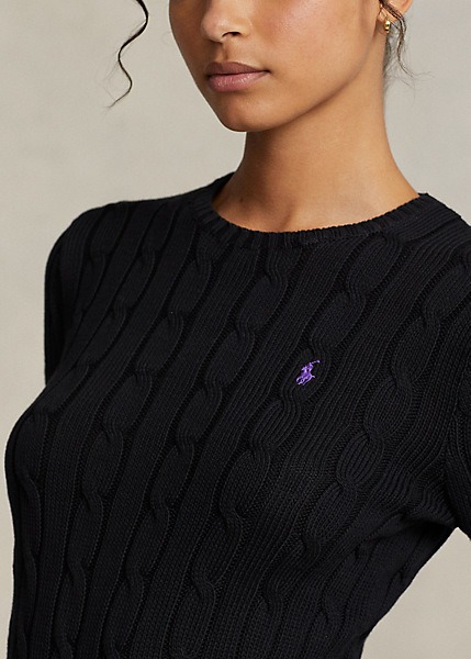 Polo Ralph Lauren Cable-Knit Cotton Crewneck Sweater - Black-2