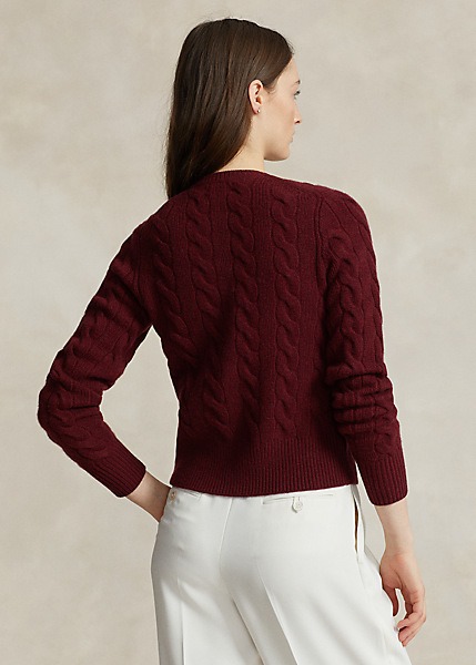 Polo Ralph Lauren Cable-Knit Wool-Cashmere Cardigan - Garnet Red Melange-1