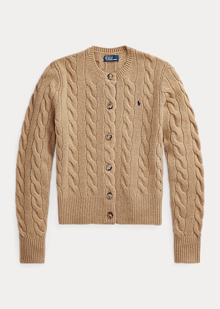 Polo Ralph Lauren Cable-Knit Wool-Cashmere Cardigan - Collection Camel Melange