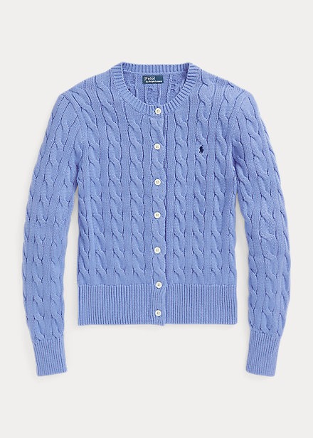 Polo Ralph Lauren Cable-Knit Cotton Crewneck Cardigan - New Litchfield Blue-0